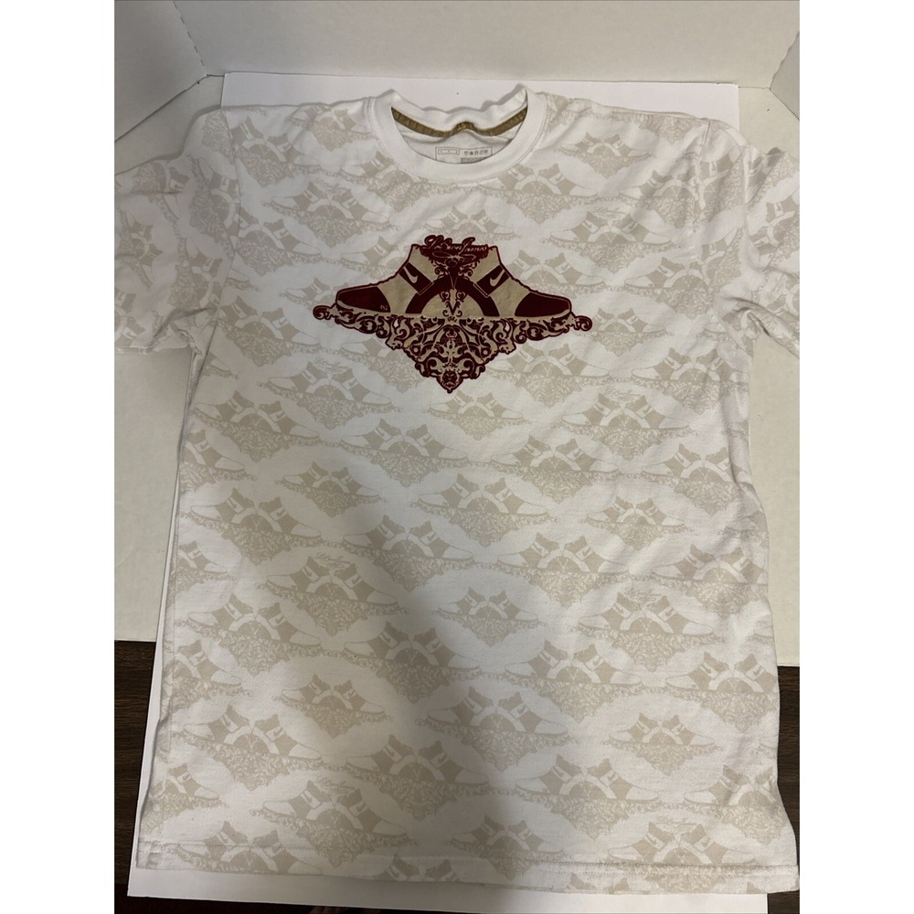 NIKE Shirt Mens M LeBron James All Over Print Short‎ Sleeve Jersey Cotton White